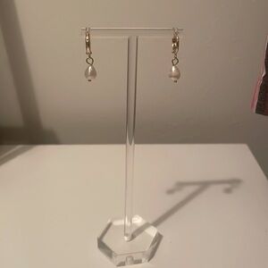 Gold Hoops with Pearl Drop